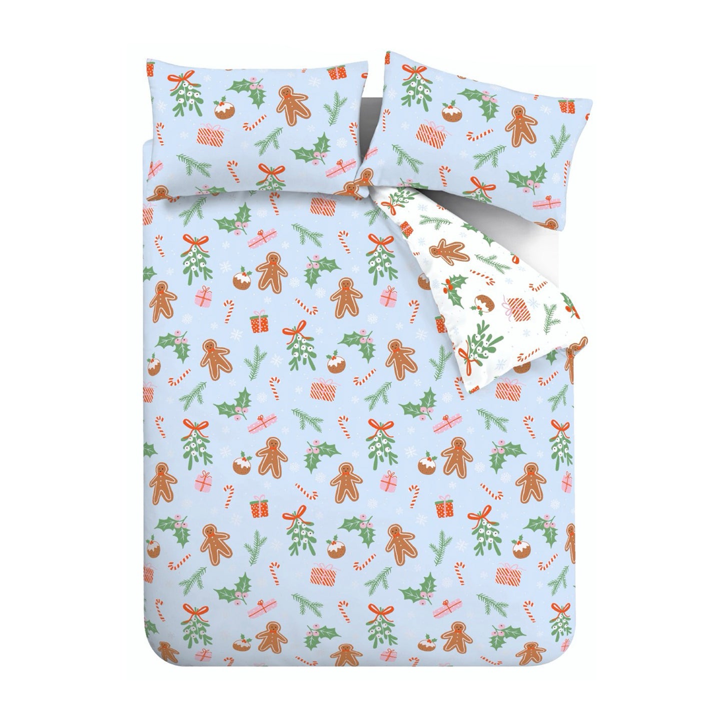 Christmas Gingerbread Soft Microfibre Reversible Duvet Cover Set in Blue by Catherine Lansfield