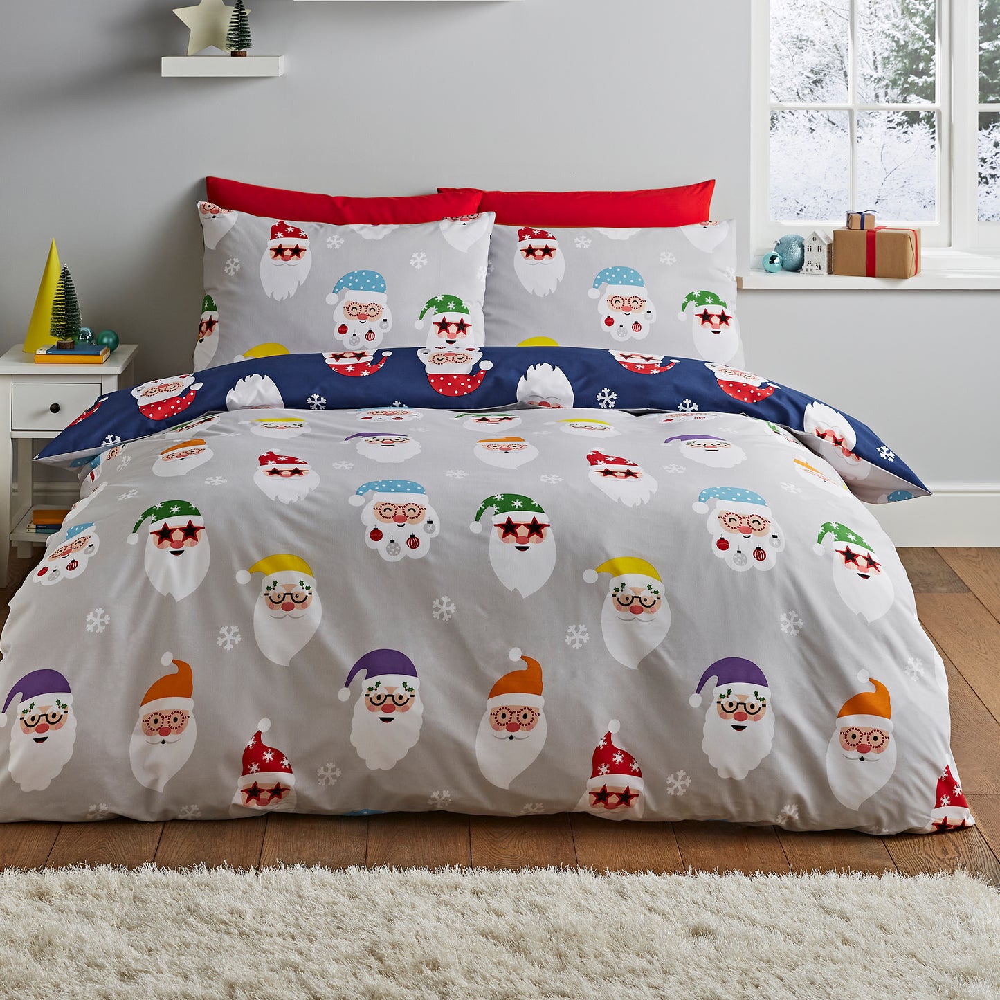 Christmas Santa Spec-Tacular Reversible Duvet Cover Set in Grey by Catherine Lansfield