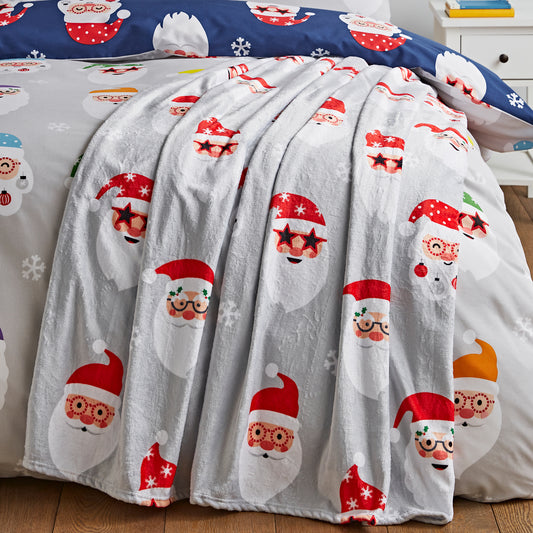 Christmas Santa Spec-Tacular Cosy Fleece Blanket Throw in Grey by Catherine Lansfield