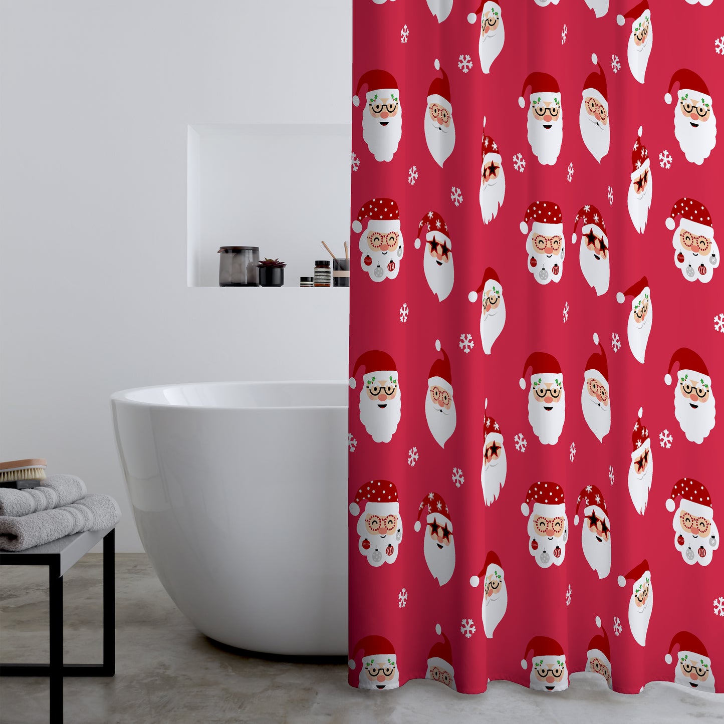 Christmas Santa Spec-Tacular Shower Curtain Red by Catherine Lansfield