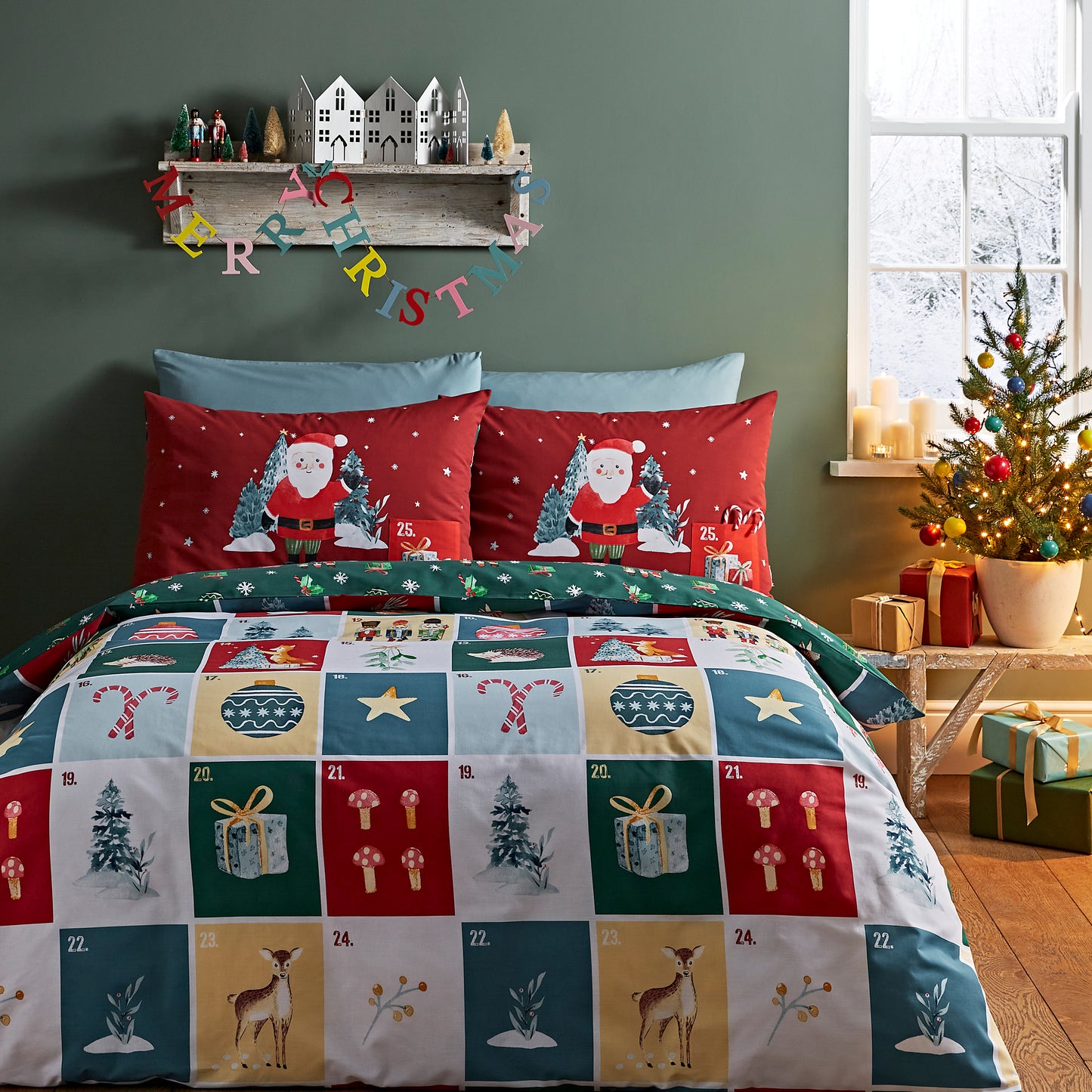 Christmas Advent Calendar Reversible Duvet Cover Set in Red by Catherine Lansfield