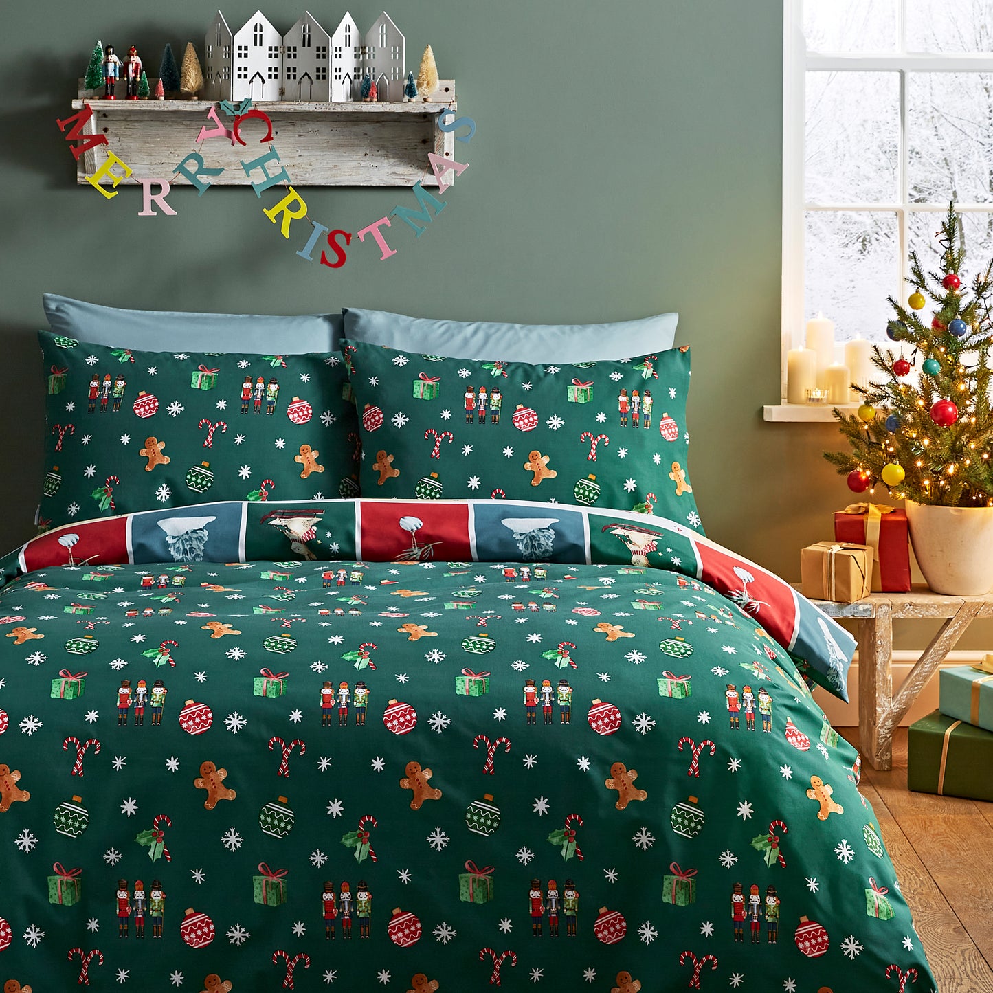 Christmas Advent Calendar Reversible Duvet Cover Set in Red by Catherine Lansfield