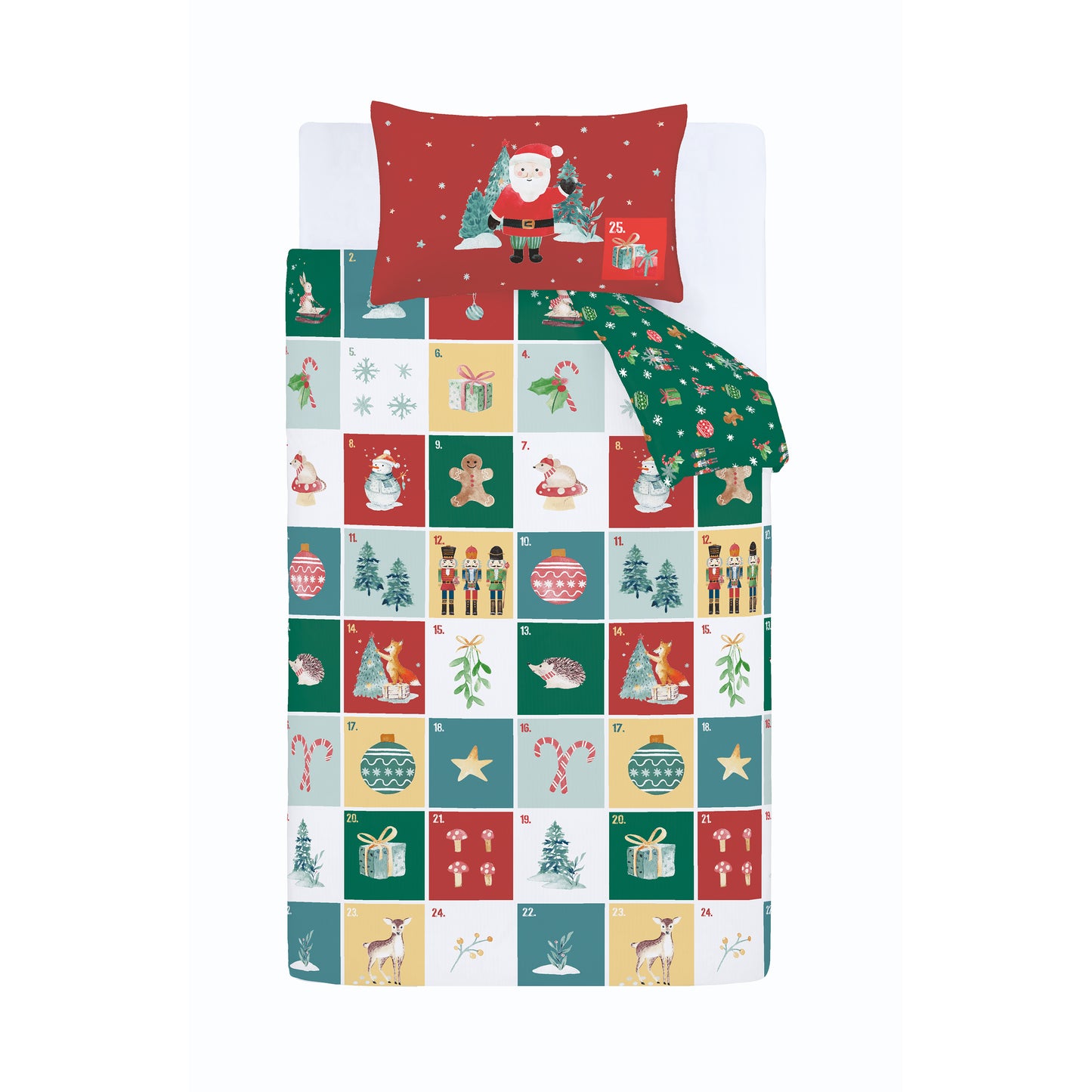 Christmas Advent Calendar Reversible Duvet Cover Set in Red by Catherine Lansfield