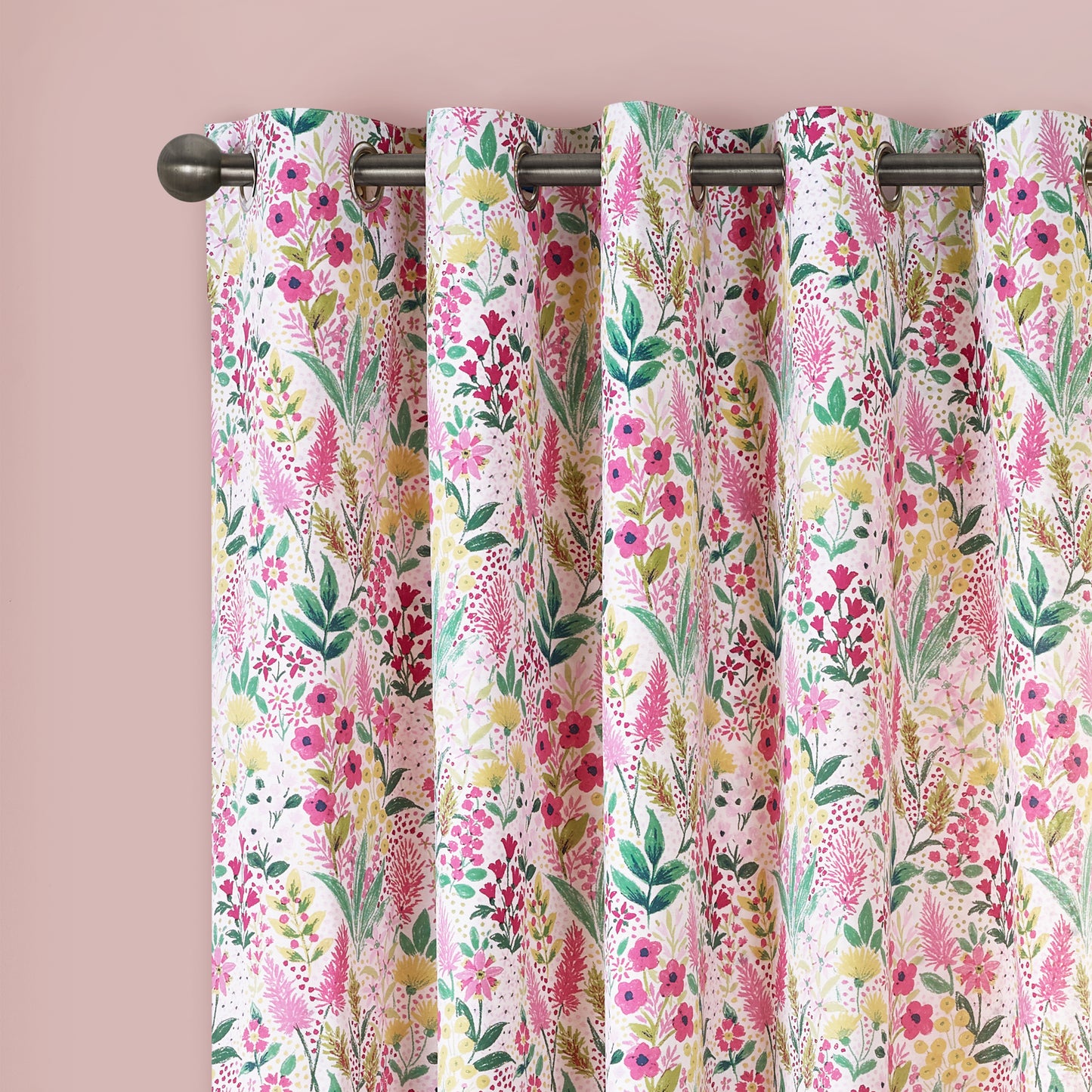 Tilly Floral Fully Reversible 66x90 Inch Eyelet Curtains in Pink by Catherine Lansfield