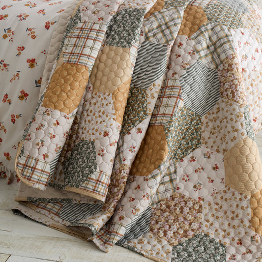 Floral Patchwork Quilted Bedspread in Natural by Catherine Lansfield