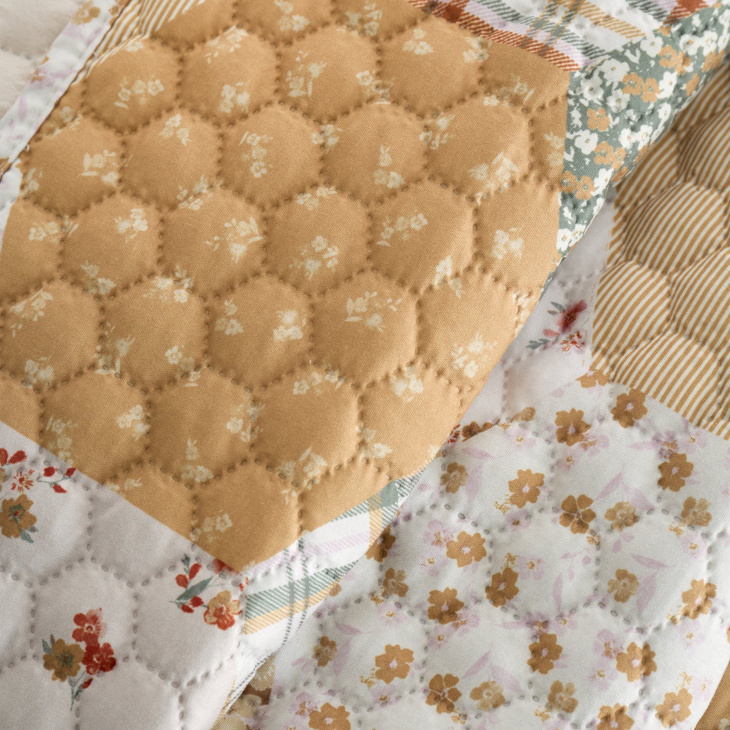 Floral Patchwork Quilted Bedspread in Natural by Catherine Lansfield