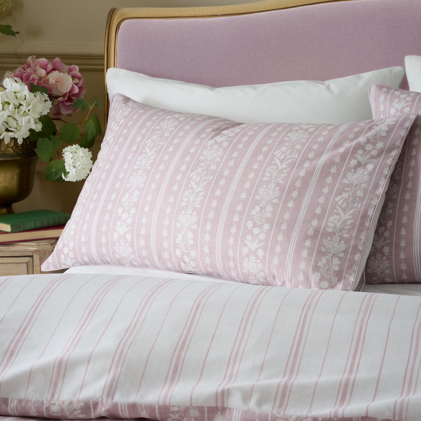 Regency Stripe Reversible Duvet Cover Set in Pink - Bridgerton By Catherine Lansfield