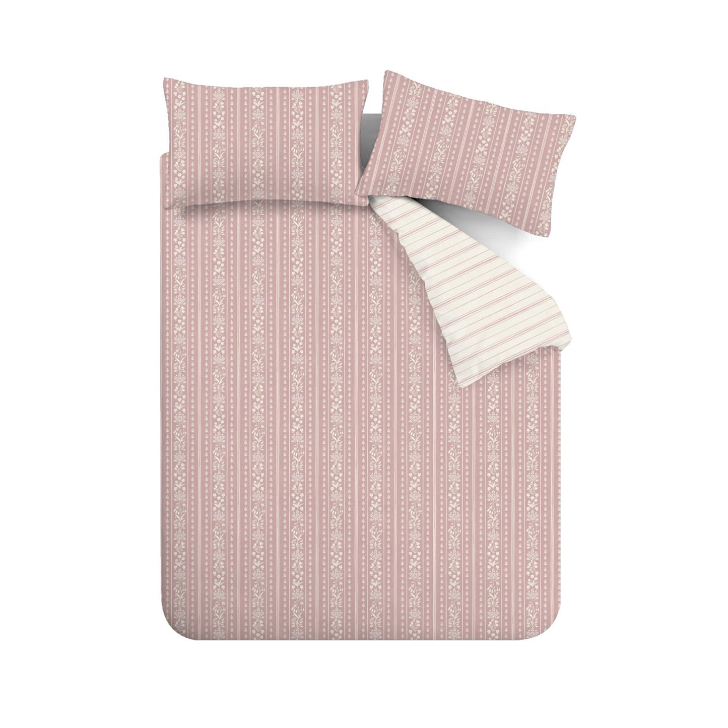 Regency Stripe Reversible Duvet Cover Set in Pink - Bridgerton By Catherine Lansfield