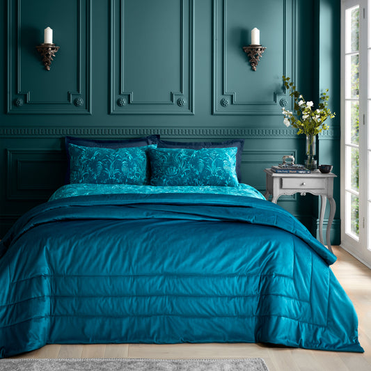 Regal Soft Velvet Quilted 220x230cm Bedspread in Teal Green - Bridgerton By Catherine Lansfield