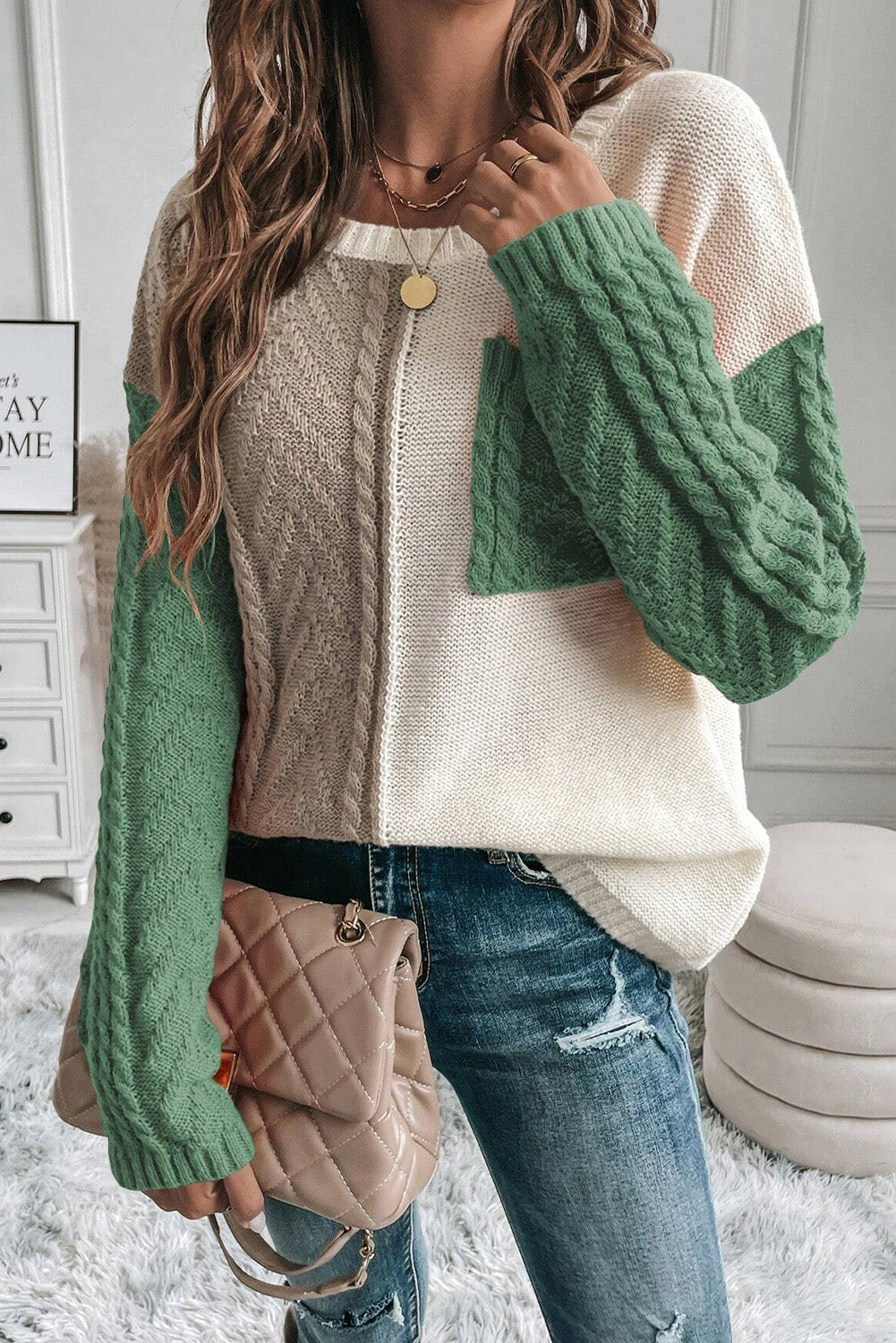 Colorblock Pocket Drop Shoulder Sweater