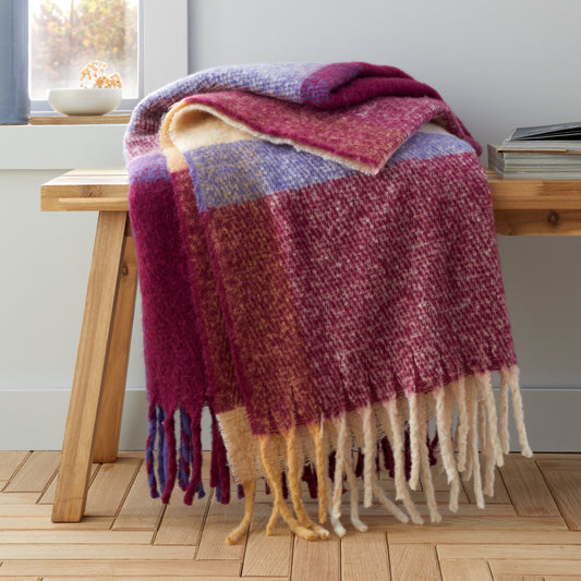 Faux Mohair Check Blanket Throw in Plum by Catherine Lansfield