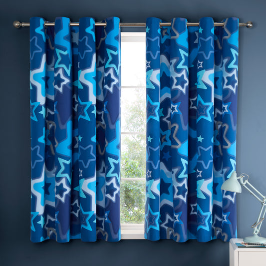 Ombre Stars Fully Reversible Eyelet Curtains in Blue by Catherine Lansfield