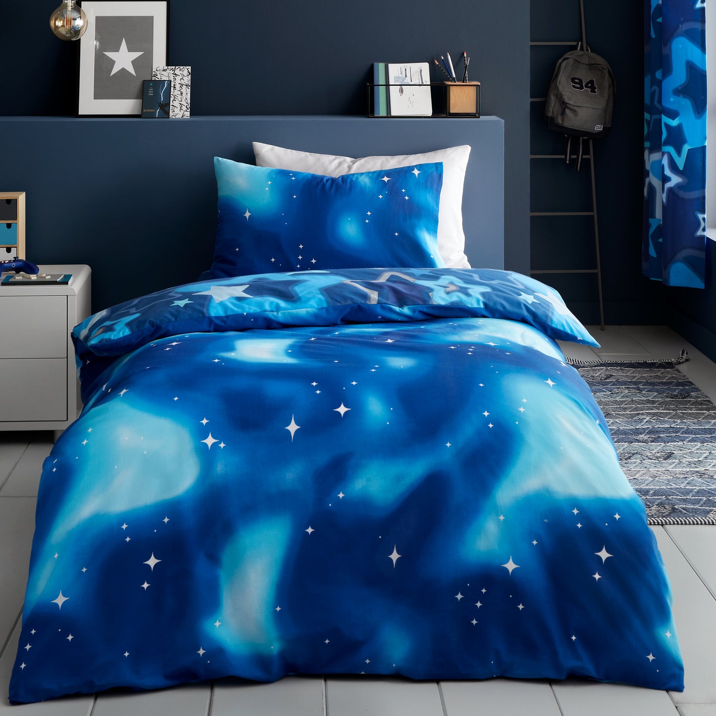 Ombre Star Reversible Duvet Cover Set in Blue by Catherine Lansfield Kids