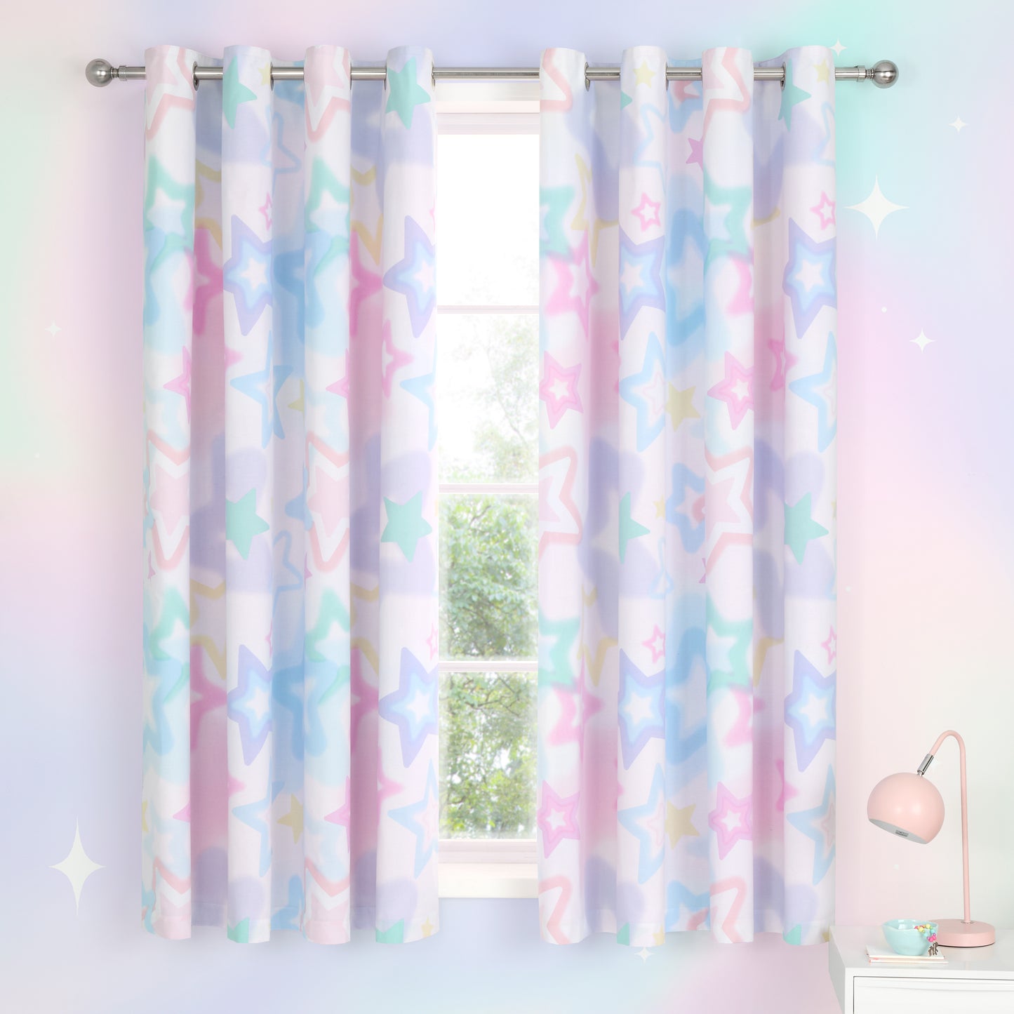 Ombre Stars Fully Reversible Eyelet Curtains in White by Catherine Lansfield