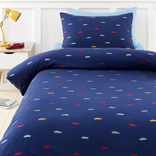 Embroidered Cars Soft Microfibre Duvet Cover Set in Blue by Catherine Lansfield