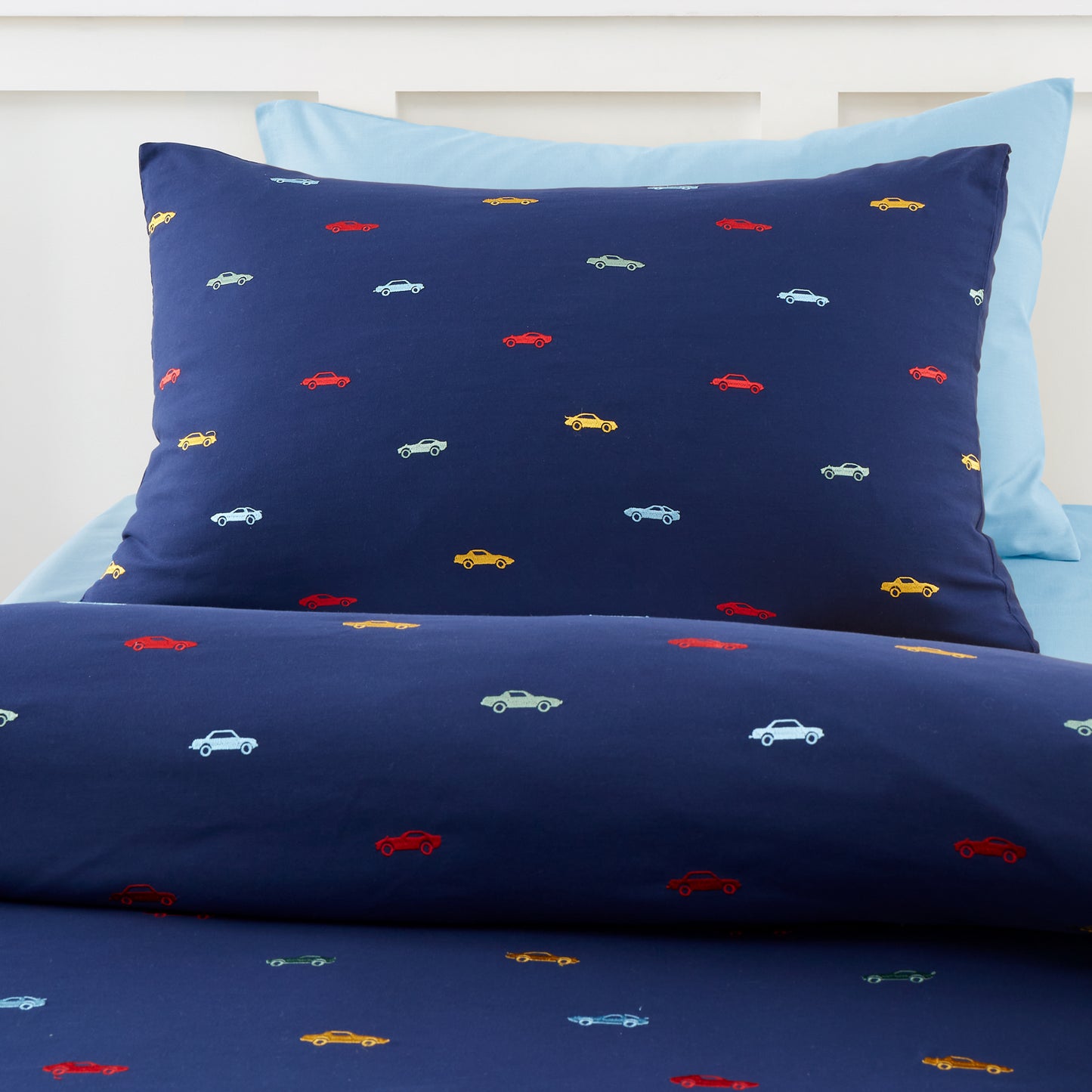 Embroidered Cars Soft Microfibre Duvet Cover Set in Blue by Catherine Lansfield