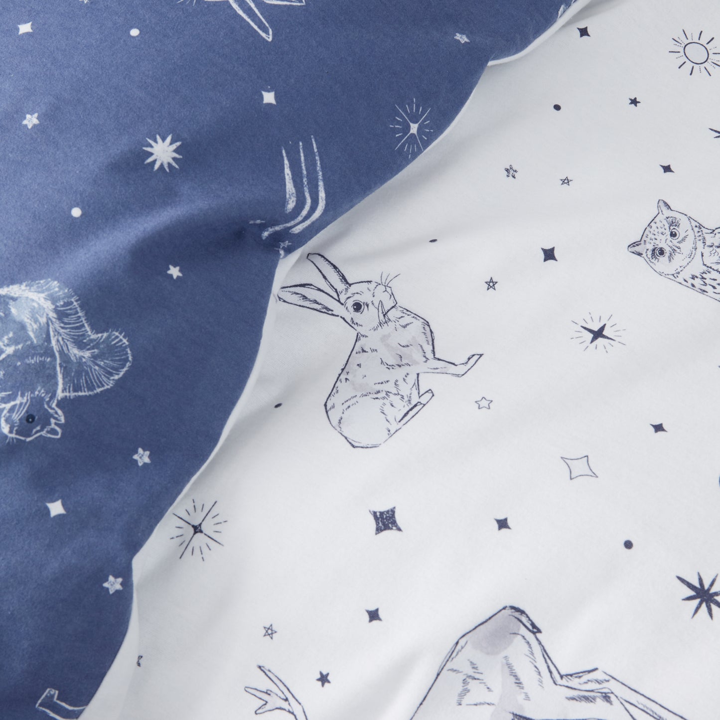 Brushed Starlight Animals Reversible Cotton Duvet Cover Set in White/ Blue by Bianca Kids