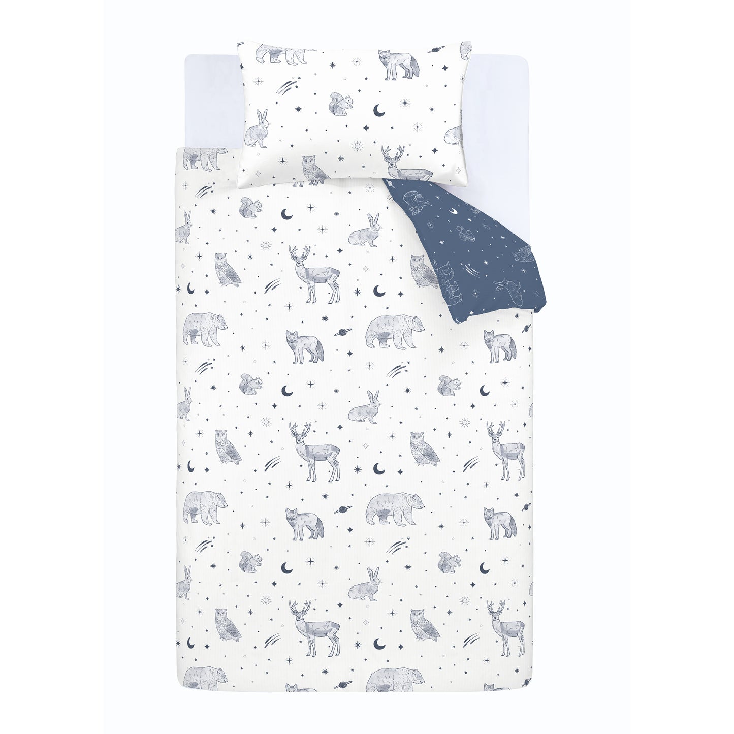 Brushed Starlight Animals Reversible Cotton Duvet Cover Set in White/ Blue by Bianca Kids