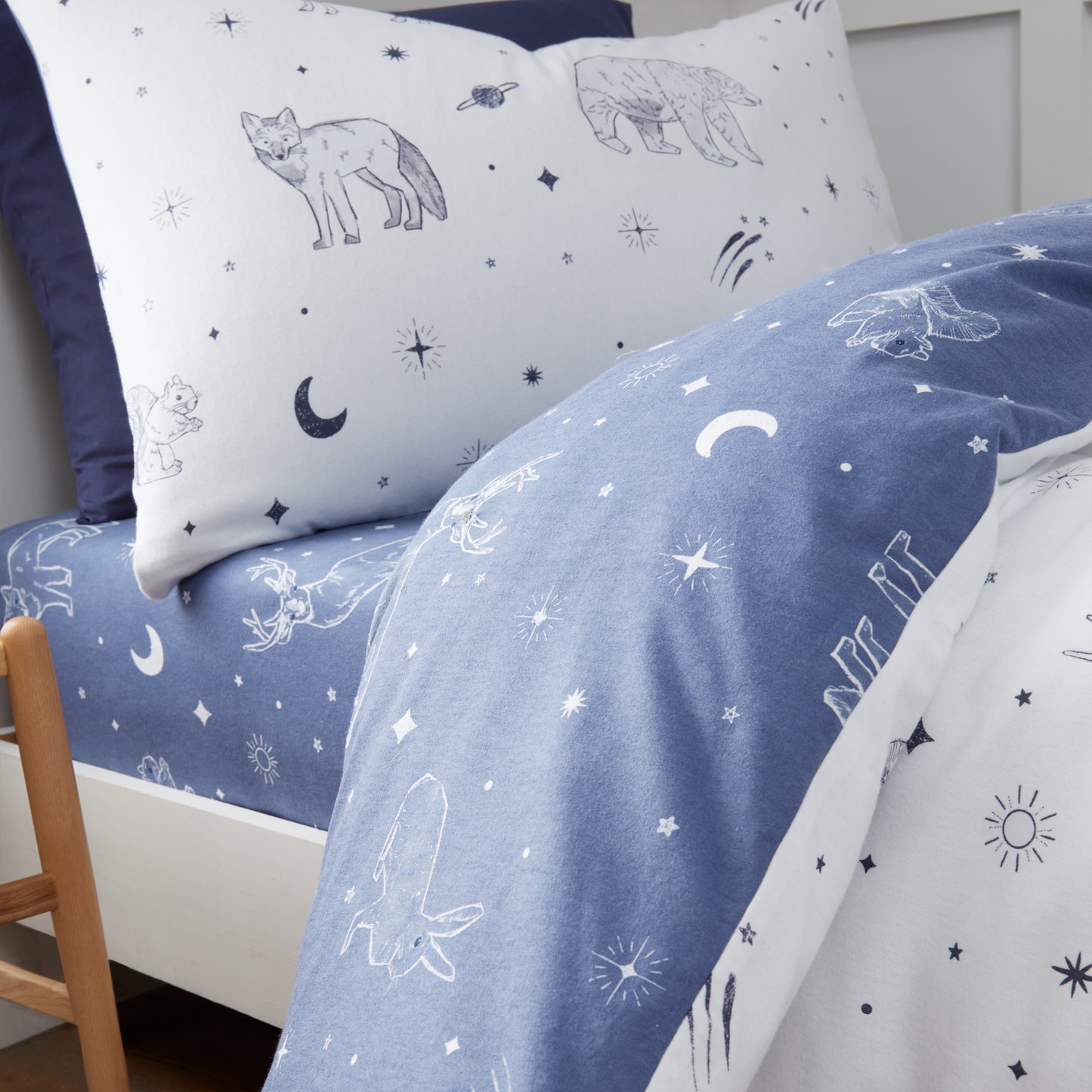 Brushed Starlight Animals Cotton Fitted Sheet in Navy Blue by Bianca Kids