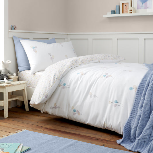 Brushed Balloons Reversible Cotton Duvet Cover Set in White by Bianca Kids