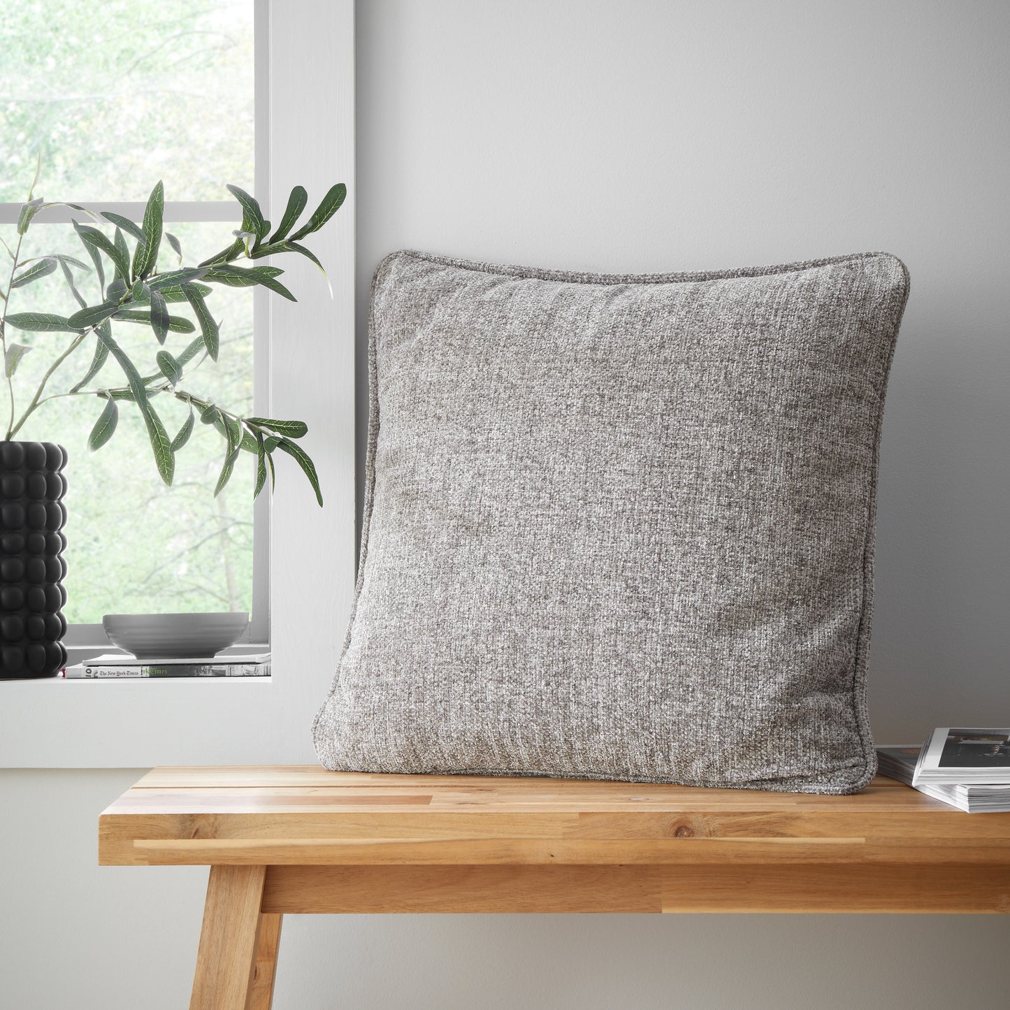 Wilson Plain Chenille Filled Cushion in Grey by Catherine Lansfield