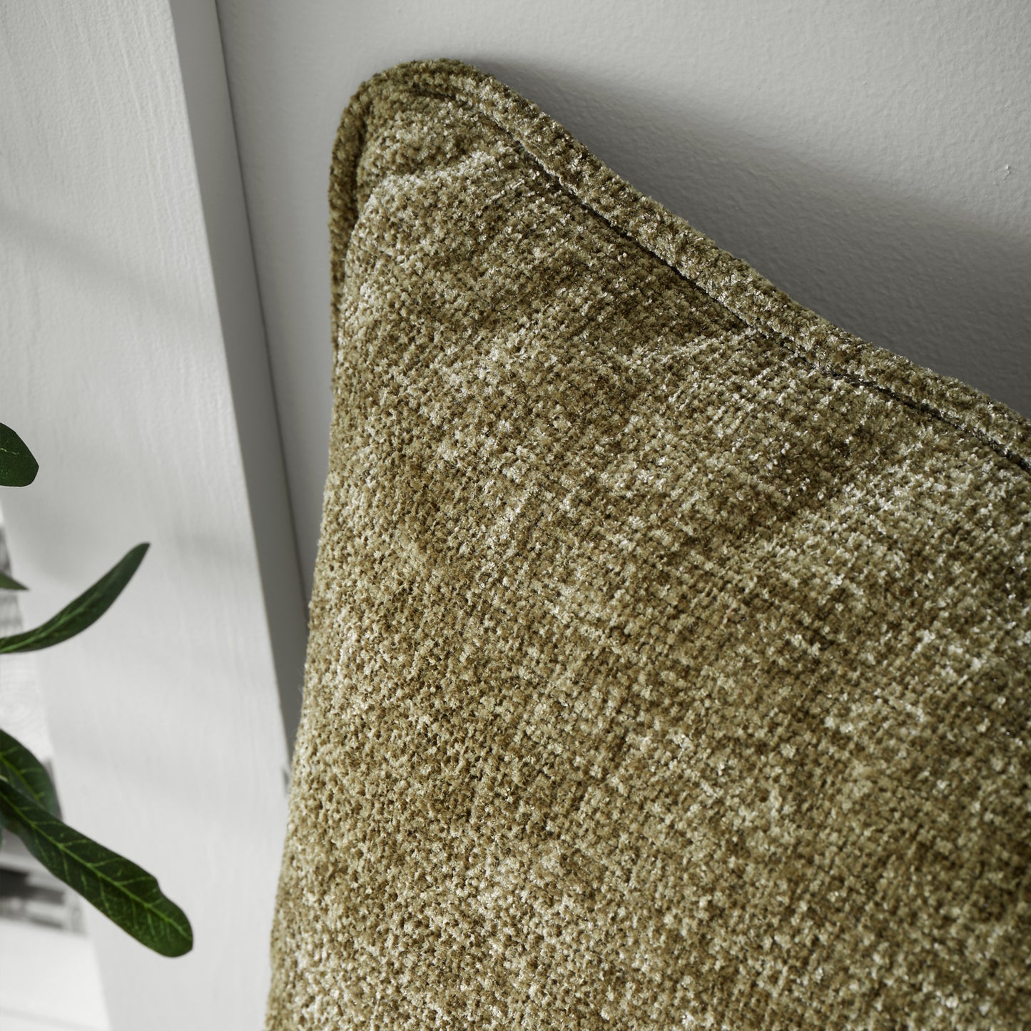 Wilson Plain Chenille Filled Cushion in Olive Green by Catherine Lansfield