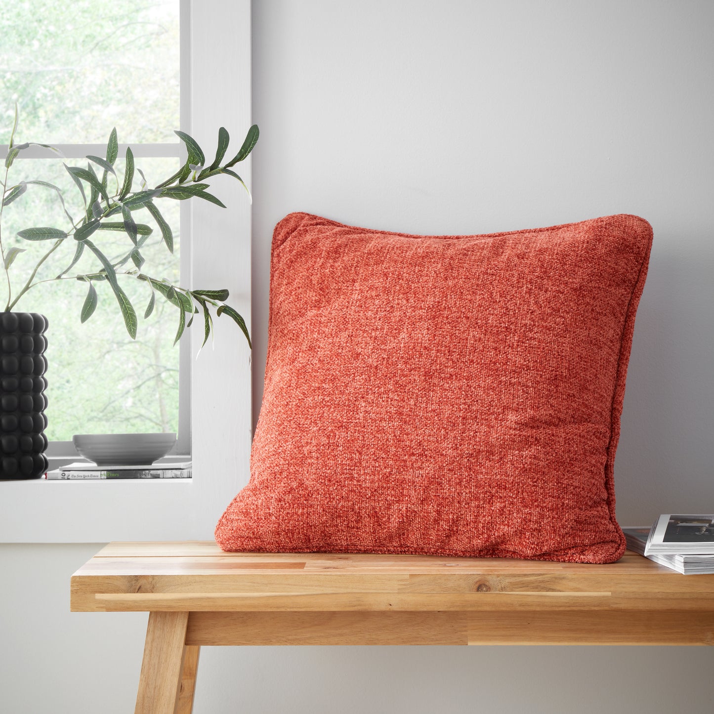 Wilson Plain Chenille Filled Cushion in Terracotta by Catherine Lansfield