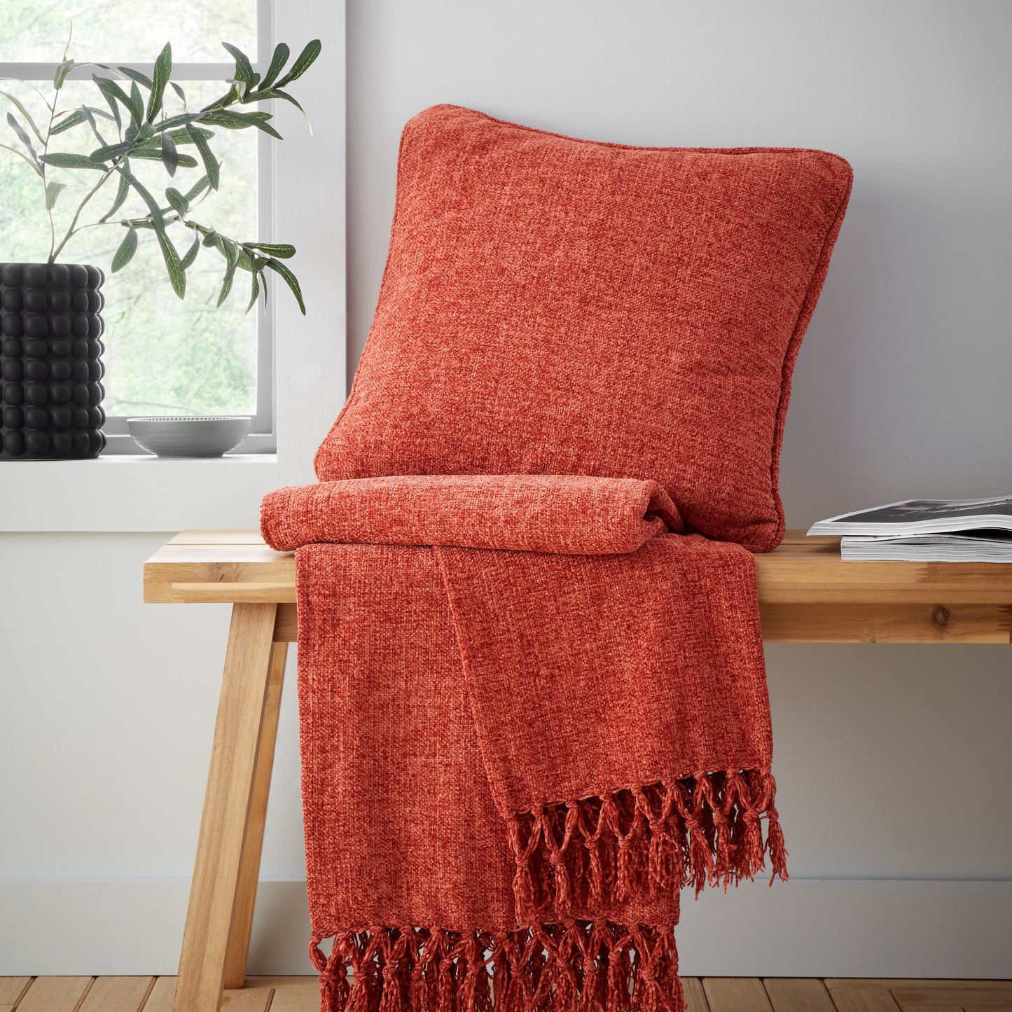 Wilson Plain Chenille Filled Cushion in Terracotta by Catherine Lansfield