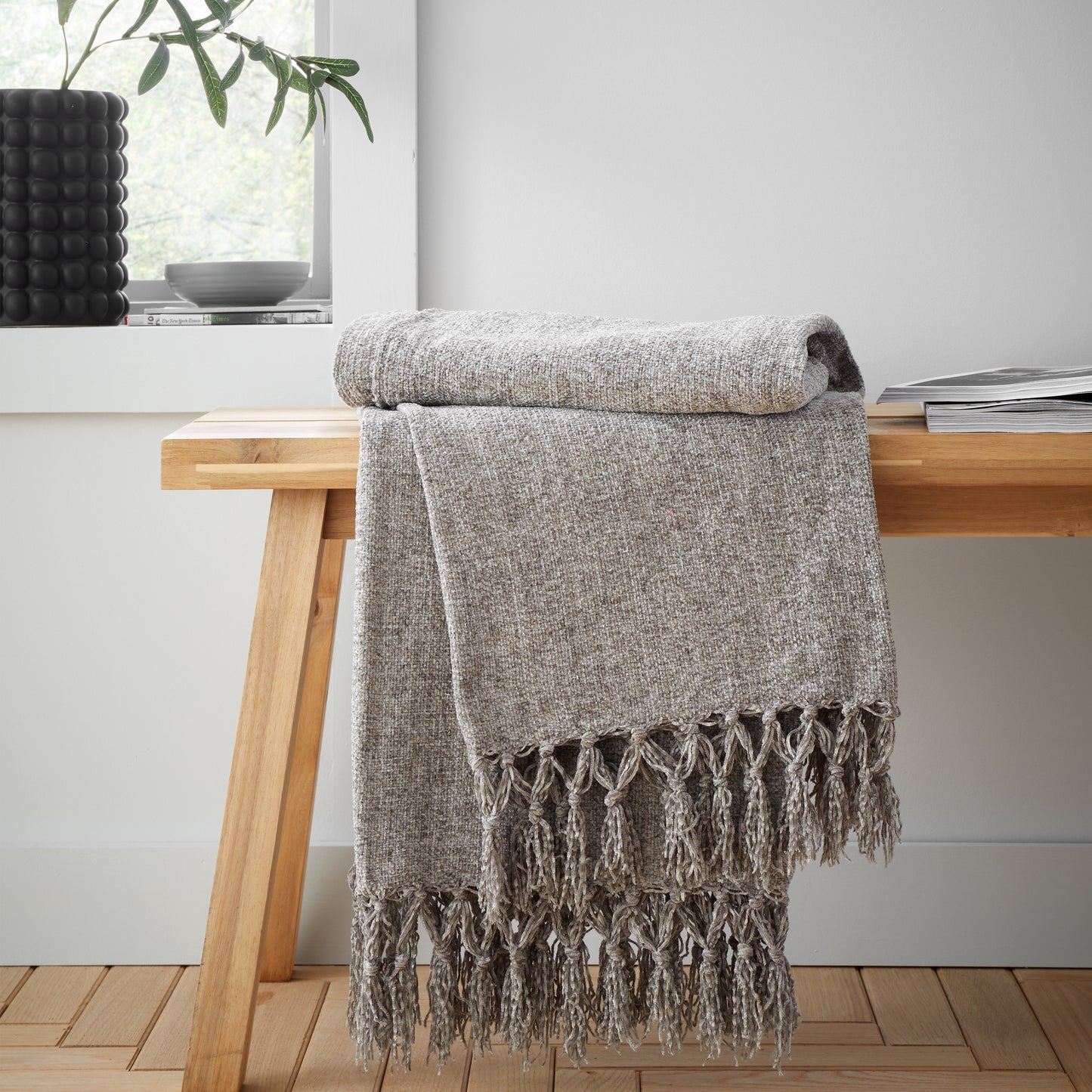 Wilson Plain Chenille 130x170cm Blanket Throw in Grey by Catherine Lansfield