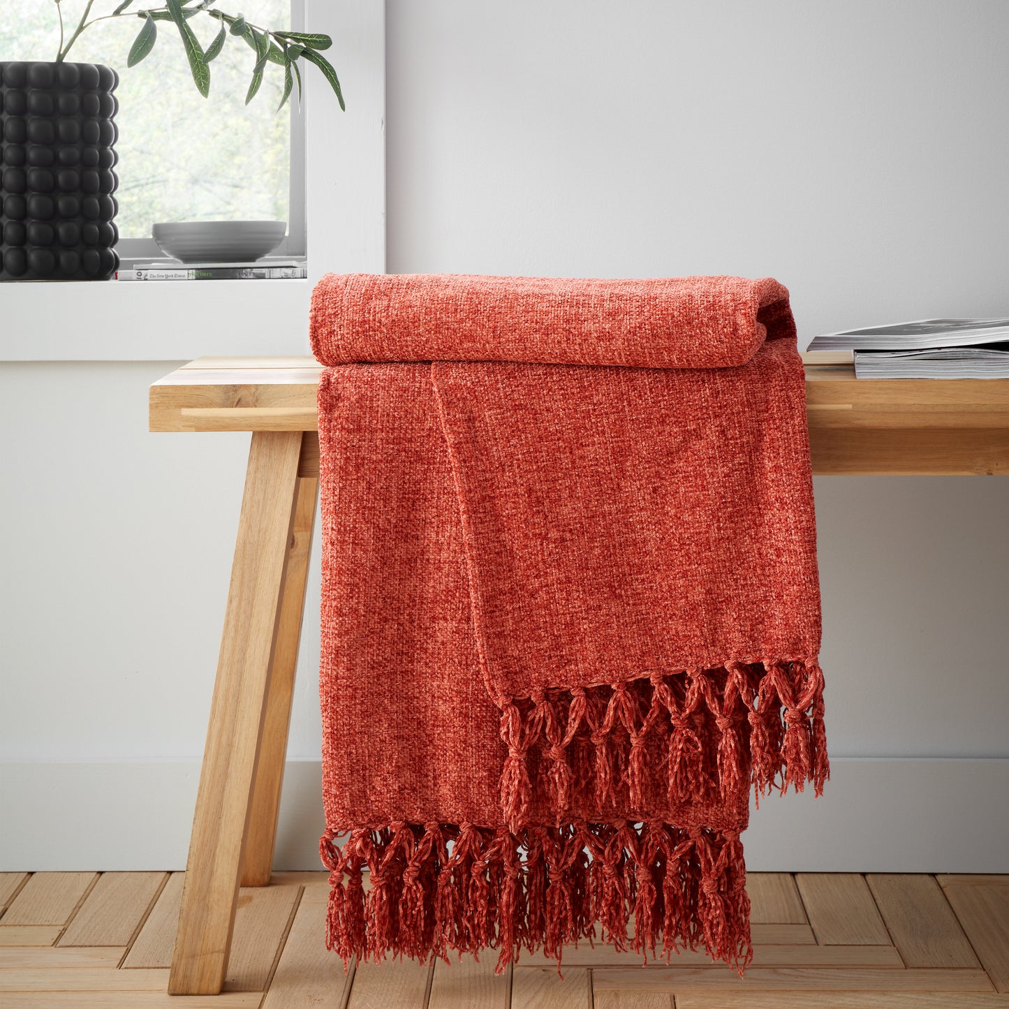 Wilson Plain Chenille 130x170cm Blanket Throw in Terracotta by Catherine Lansfield