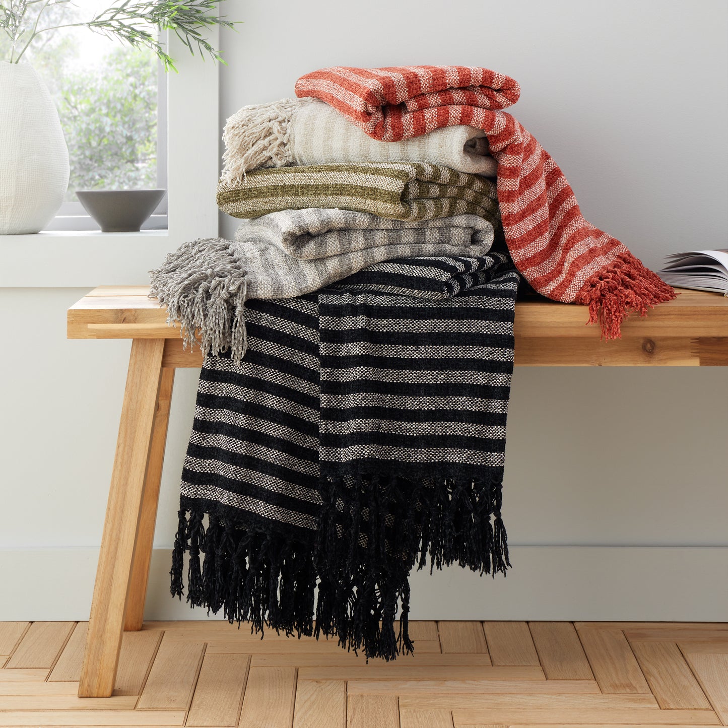 Stripe Chenille Blanket Throw in Black by Catherine Lansfield