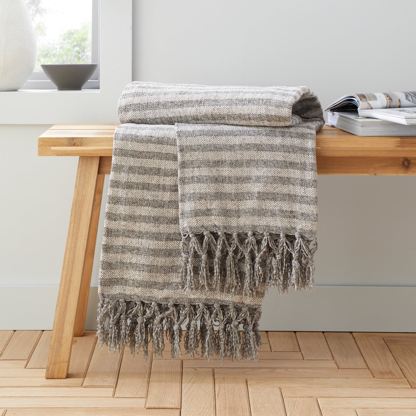 Stripe Chenille Blanket Throw in Grey by Catherine Lansfield