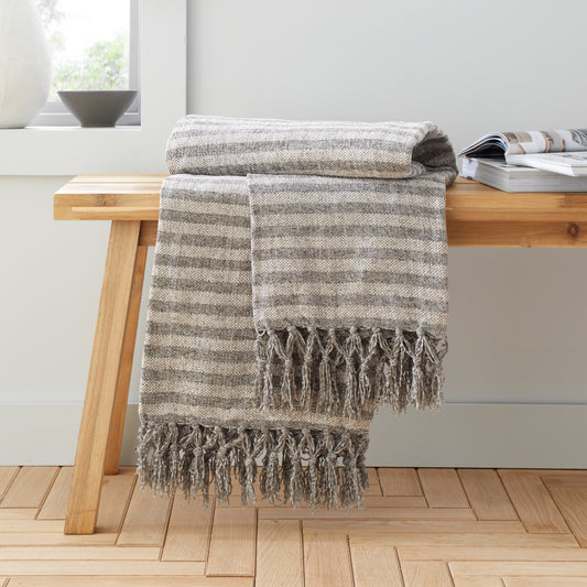 Stripe Chenille Blanket Throw in Grey by Catherine Lansfield