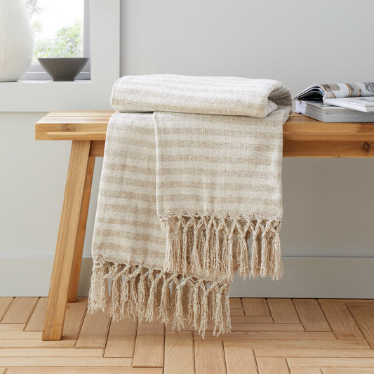 Stripe Chenille Blanket Throw in Natural by Catherine Lansfield