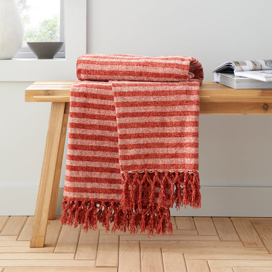 Stripe Chenille Blanket Throw in Terracotta by Catherine Lansfield