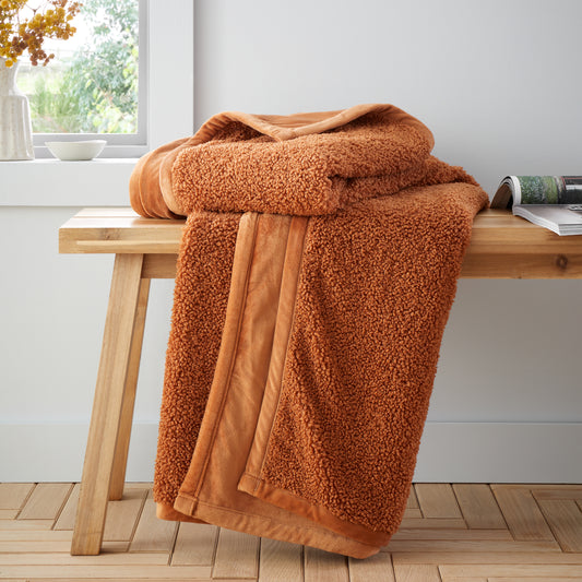 So Soft Velvet Boucle Blanket Throw in Caramel by Catherine Lansfield