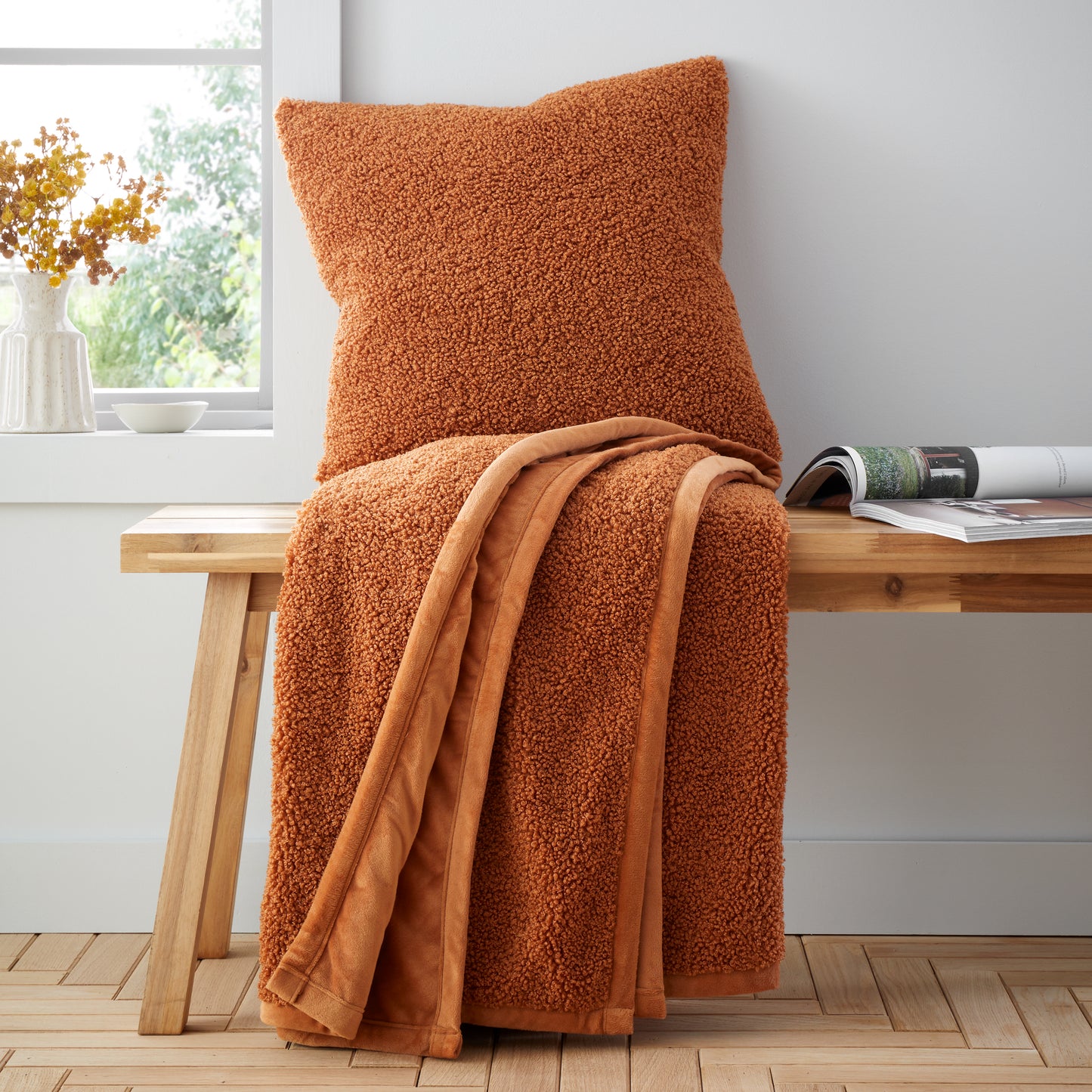 So Soft Velvet Boucle Blanket Throw in Caramel by Catherine Lansfield