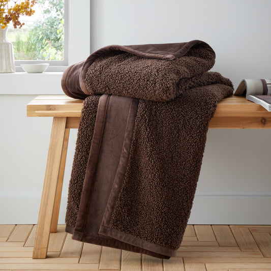 So Soft Velvet Boucle Blanket Throw in Chocolate by Catherine Lansfield