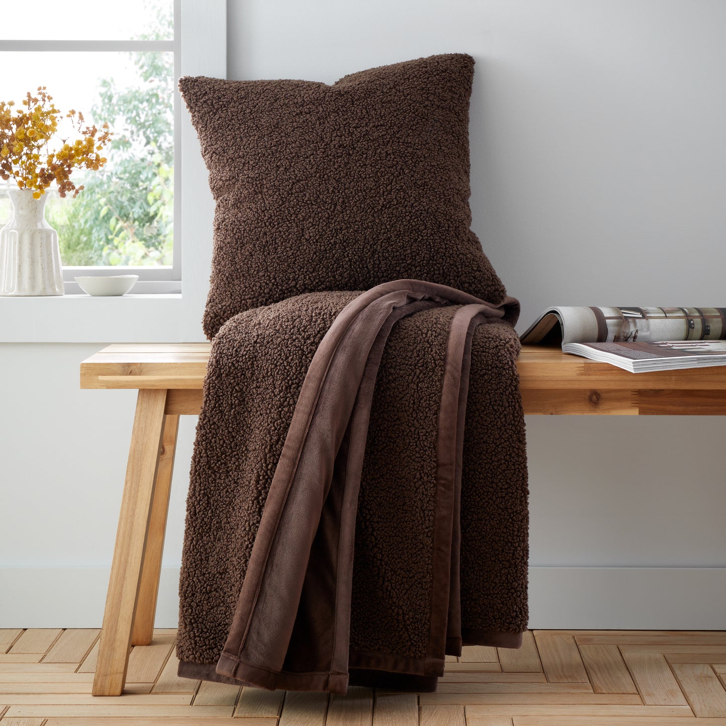 So Soft Velvet Boucle Blanket Throw in Chocolate by Catherine Lansfield