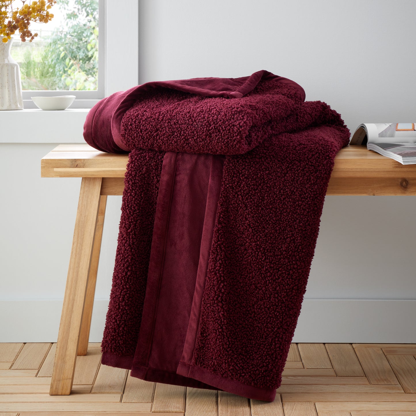 So Soft Velvet Boucle Blanket Throw in Damson by Catherine Lansfield