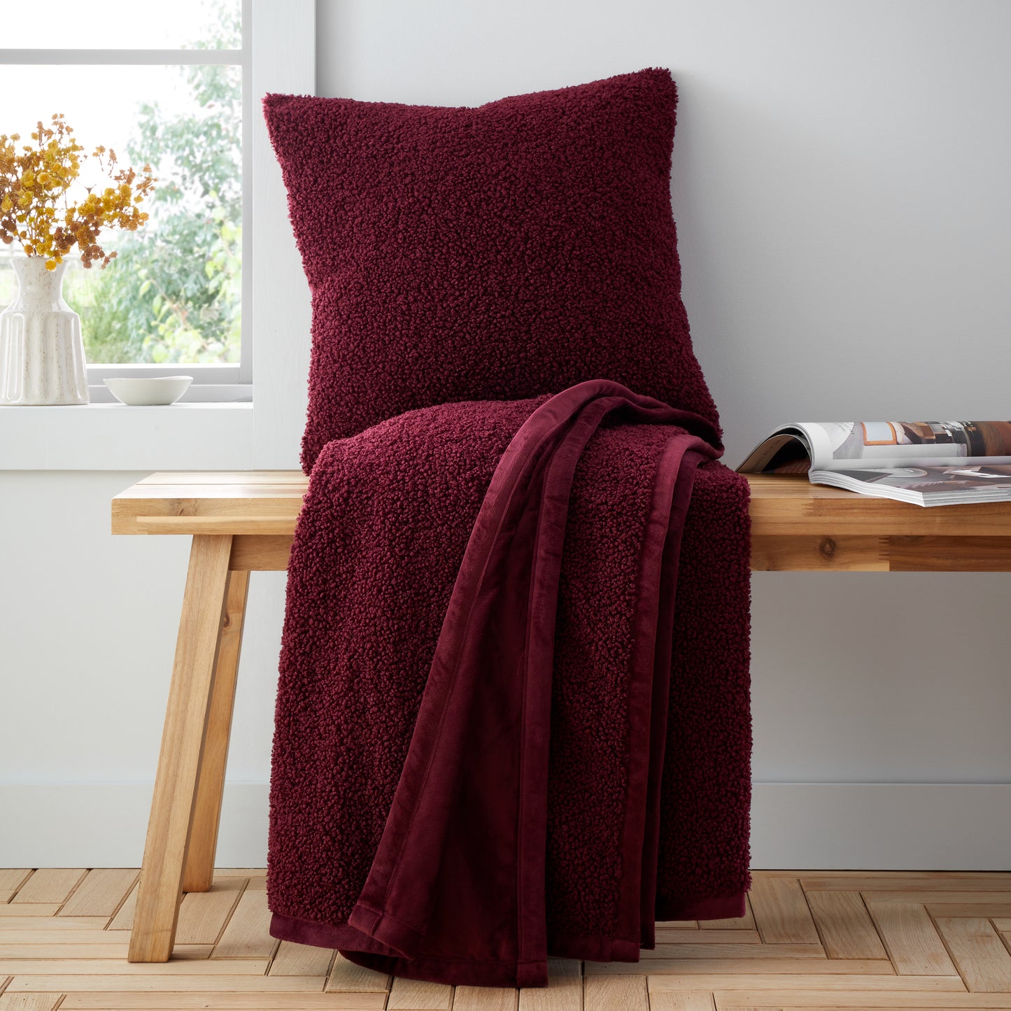 So Soft Velvet Boucle Blanket Throw in Damson by Catherine Lansfield