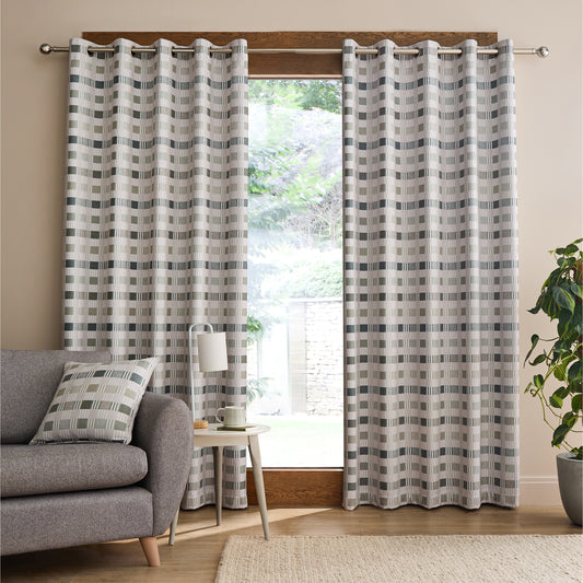 Wilson Check Blackout Thermal Eyelet Curtains in Green by Catherine Lansfield