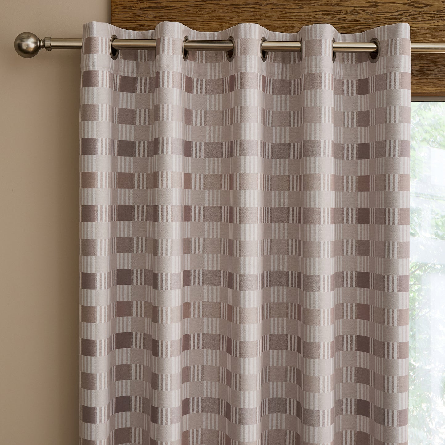 Wilson Check Blackout Thermal Eyelet Curtains in Natural by Catherine Lansfield