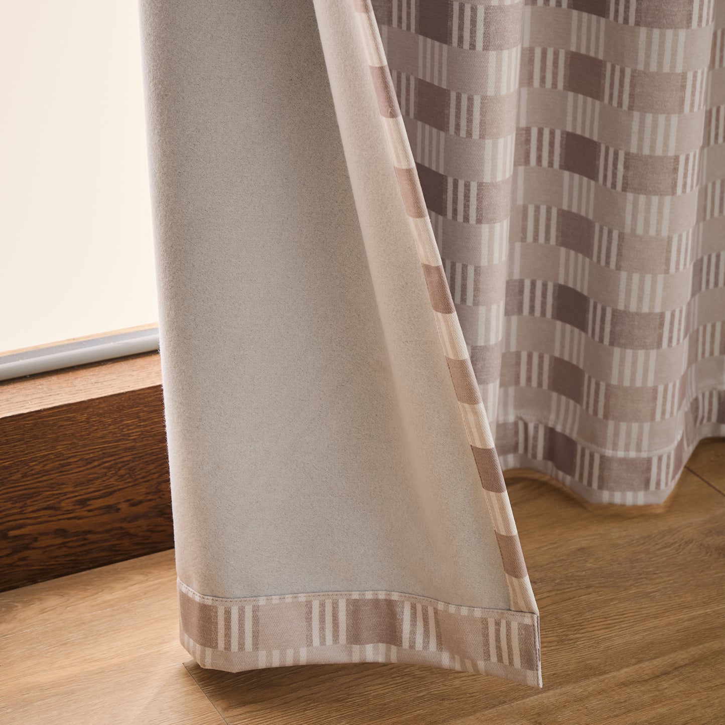 Wilson Check Blackout Thermal Eyelet Curtains in Natural by Catherine Lansfield