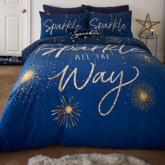 Christmas Sparkle Reversible Duvet Cover Set in Navy Blue by Catherine Lansfield