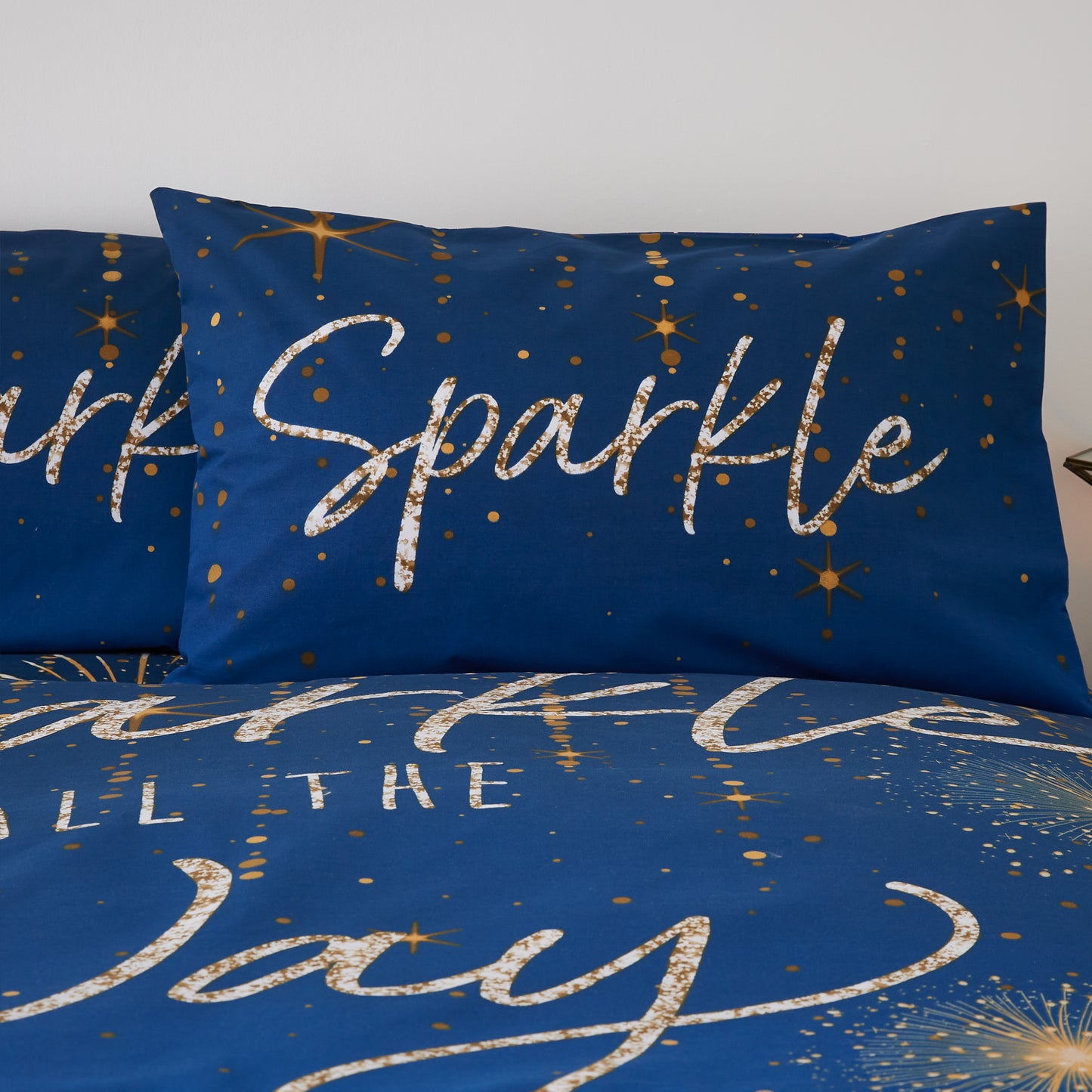 Christmas Sparkle Reversible Duvet Cover Set in Navy Blue by Catherine Lansfield