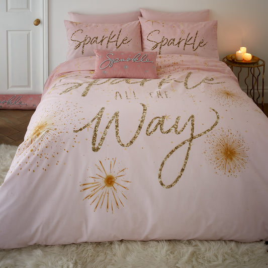 Christmas Sparkle Reversible Duvet Cover Set in Blush Pink by Catherine Lansfield