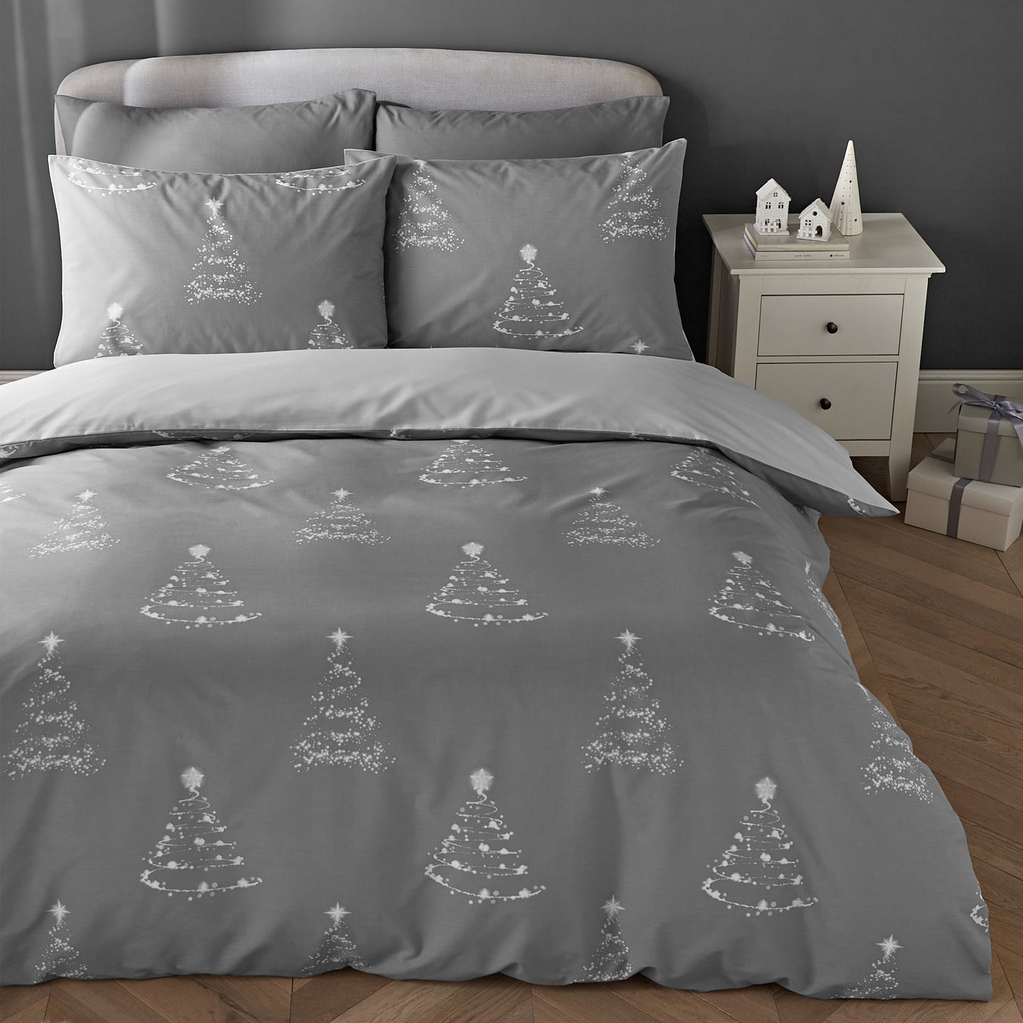 A Lot Like Christmas Reversible Duvet Cover Set in Grey by Catherine Lansfield