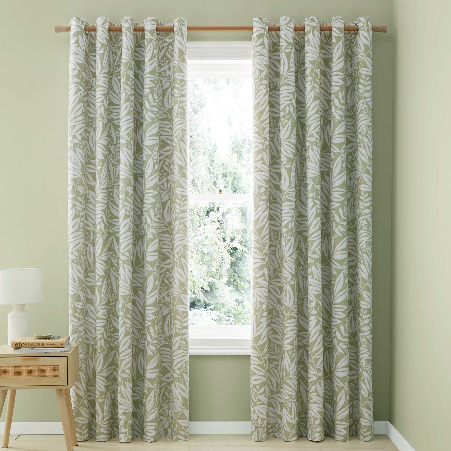 Sorrel Leaf Fully Reversible 66x90 Inch Eyelet Curtains in Green by Catherine Lansfield