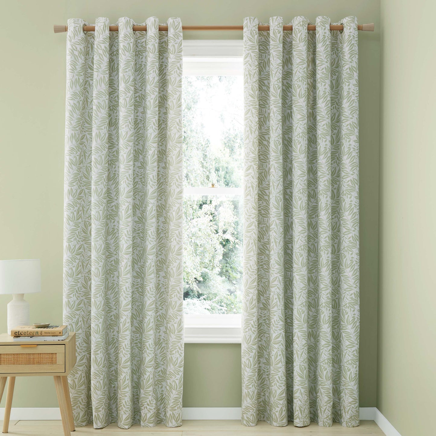 Sorrel Leaf Fully Reversible 66x90 Inch Eyelet Curtains in Green by Catherine Lansfield